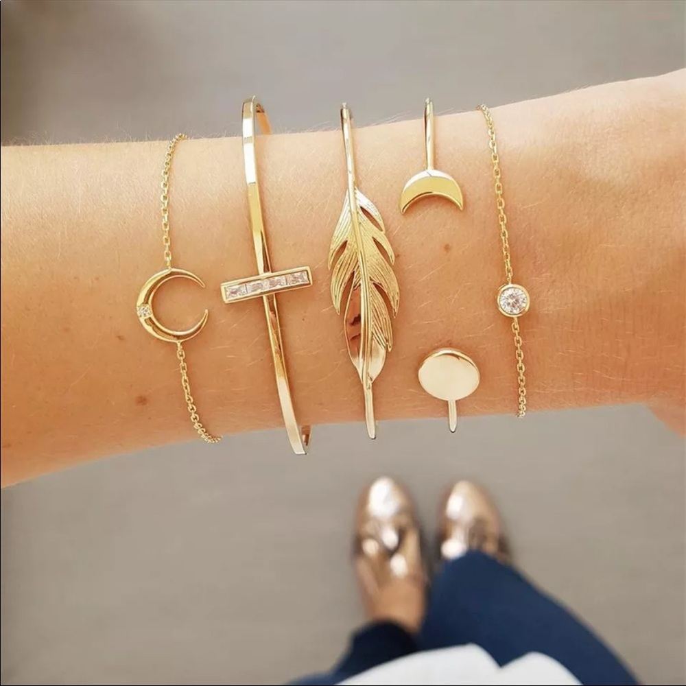 3/$30 LEAF CROSS MOON GOLD ADJUSTABLE BRACELETS